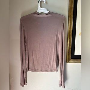 Beige Mock Neck Long Sleeved Shirt